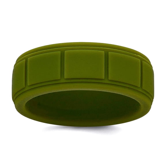 Silicone Olive Green 8mm Grid Pattern Band Size 8 Ring for Women and Men