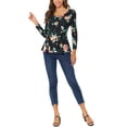 thumbnail image 3 of Allegra K Women's Printed Scoop Neck Long Sleeves Peplum Blouse, 3 of 6