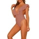 thumbnail image 4 of Bañadores de una pieza para mujer, escote en V, con volantes, monokini, control de abdomen, traje de baño color marrón rosado XS, 4 of 5