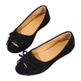 thumbnail image 3 of Women's Bow Peep Toe Flat Shoes Suede Soft Sole Slip On Loafers Daily Commute Work Shopping Casual Walking Shoes Black 35, 3 of 9