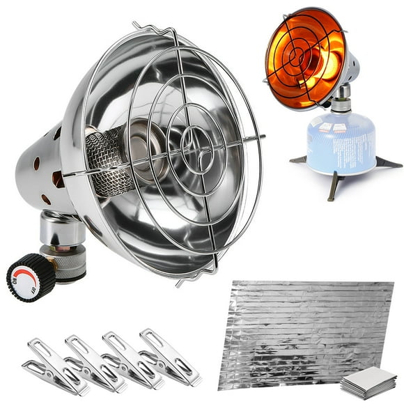 FlyFlise Portable Gas Heater with Emergency Blanket and 4 Clips Camping Heater Warmer Heating Stove Outdoor Emergency Survival Kit