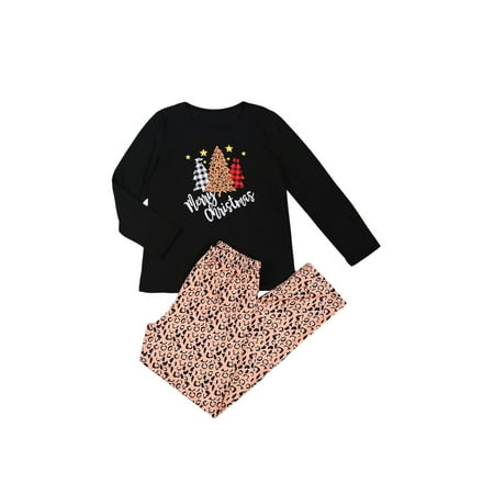 

Lieserram Family Matching Pajamas for Christmas Dad Mom Kid Baby and Pet Cartoon Printed Leopard Sleepwear Homewear Sets