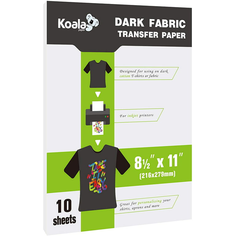 Koala Inkjet Printable Heat Transfer Vinyl Paper, Dark Transfer Paper for Dark or Light Color Cotton T-Shirt 10 Sheets, Size: 8.5x11 inch (Letter Size