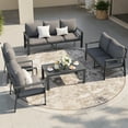 thumbnail image 5 of MRUAKA Aluminum Patio Furniture Set, 7 Pcs Modern Outdoor Sofa Sets, Outdoor Sectional Patio Conversation Set with Coffee Table for Backyard, Poolside, Dark Grey, 5 of 9