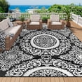 thumbnail image 1 of Outdoor Rug x Outdoor Carpet Reversible Patio Rug for Camping Large Outdoor Plastic Straw Area Rug Portable Geometric Mats for RV Backyard Deck Porch Beach Picnic Teal, 1 of 7