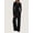 Black, variant on Women's 2 Piece Loungewear Set, Long Sleeve Crew Neck Fitted Top & Drawstring Wide Leg Pants with Pockets, Soft Casual Matching Outfit Set for Women