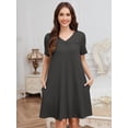 thumbnail image 2 of Chiclily Women's Short Sleeve Nightgown V-Neck Sleepshirt Dark Gray Sleepwear Loungewear Dress with Pockets, Size XL, 2 of 9