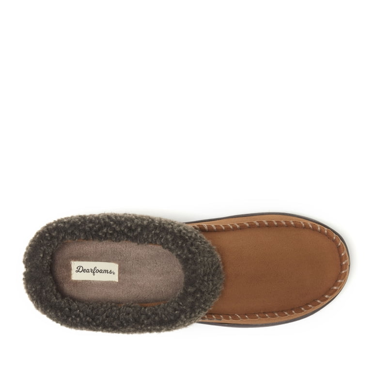 Dearfoams Brendan Microsuede Moccasin Toe Clog Slippers Men XL(13-14) Brown Gray Dearfoams Men main image 4