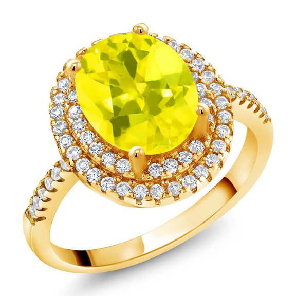 Gem Stone King 18K Yellow Gold Plated Silver Halo Engagement Ring Mystic Topaz Moissanite (2.43 Cttw)