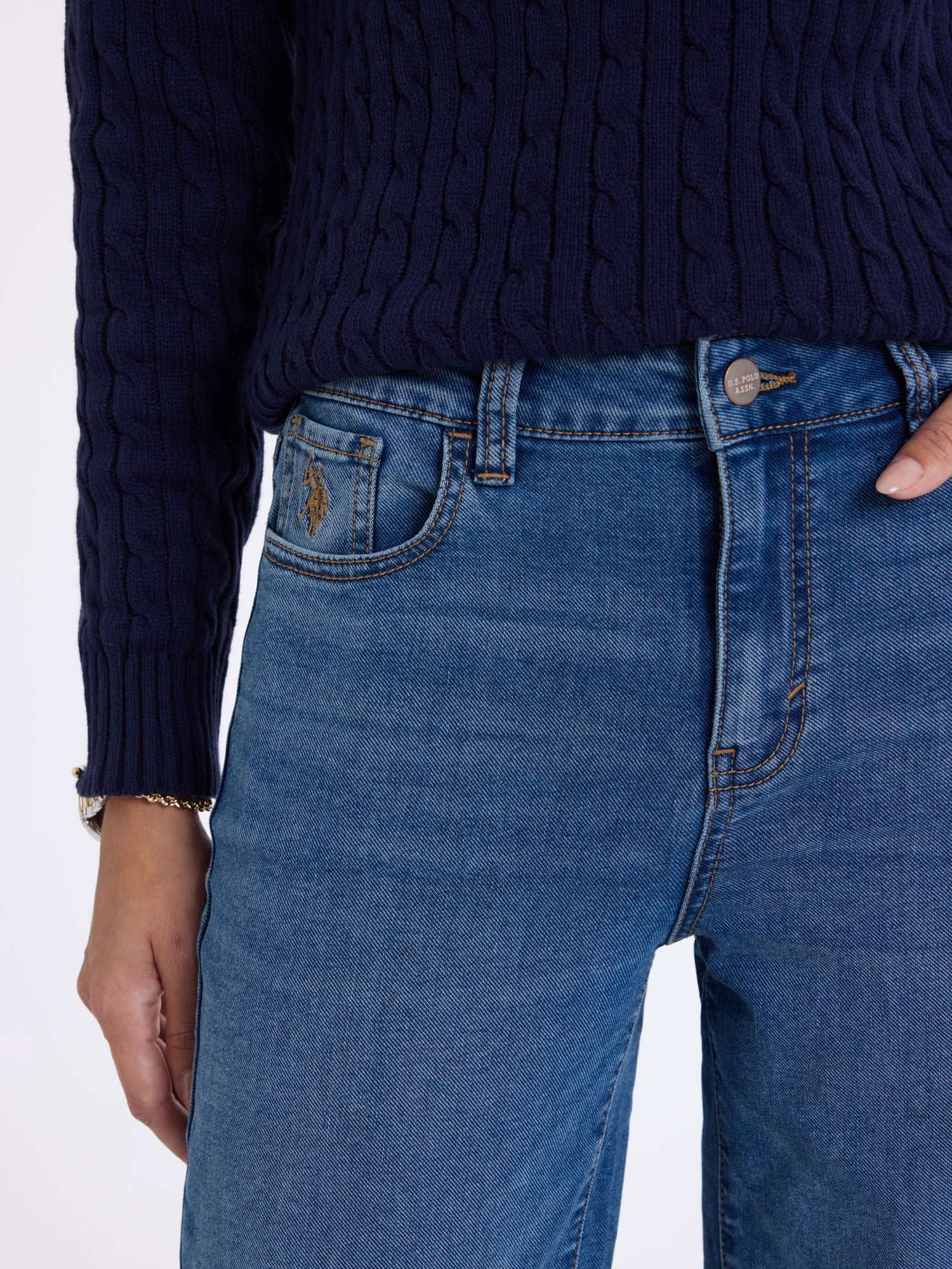 U.S. Polo Assn. Women's High Rise Relaxed Knit Denim Wide Leg Jeans