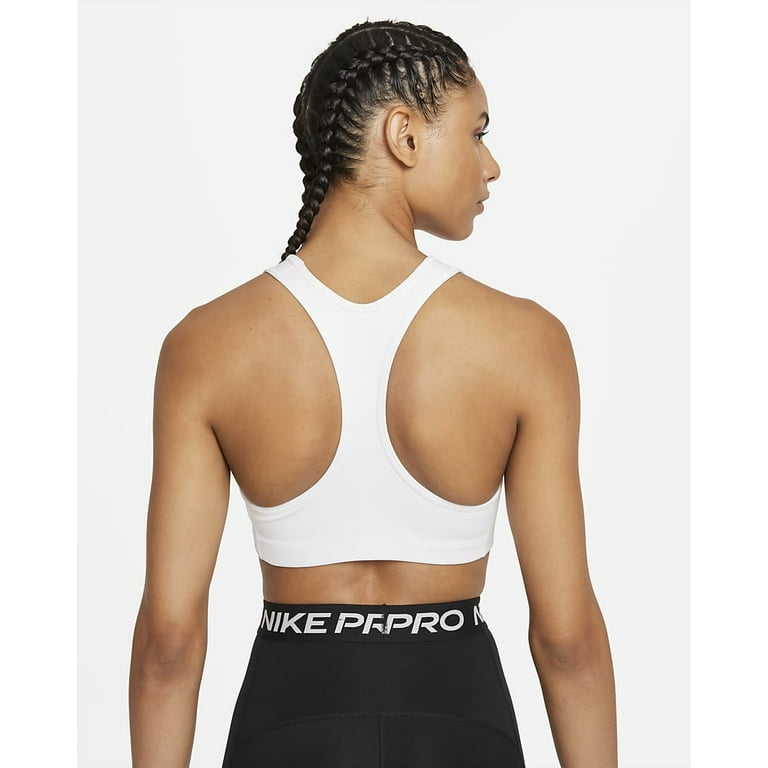 Nike Women's Dri Fit Swoosh Futura Mid Impact Sports Bra White Size Small 