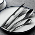 thumbnail image 3 of Juego de vajilla de cuatro piezas de acero inoxidable de titanio negro, cuchillo para cena, cuchara de mesa, tenedor de mesa y cucharadita, 4 piezas, 3 of 4