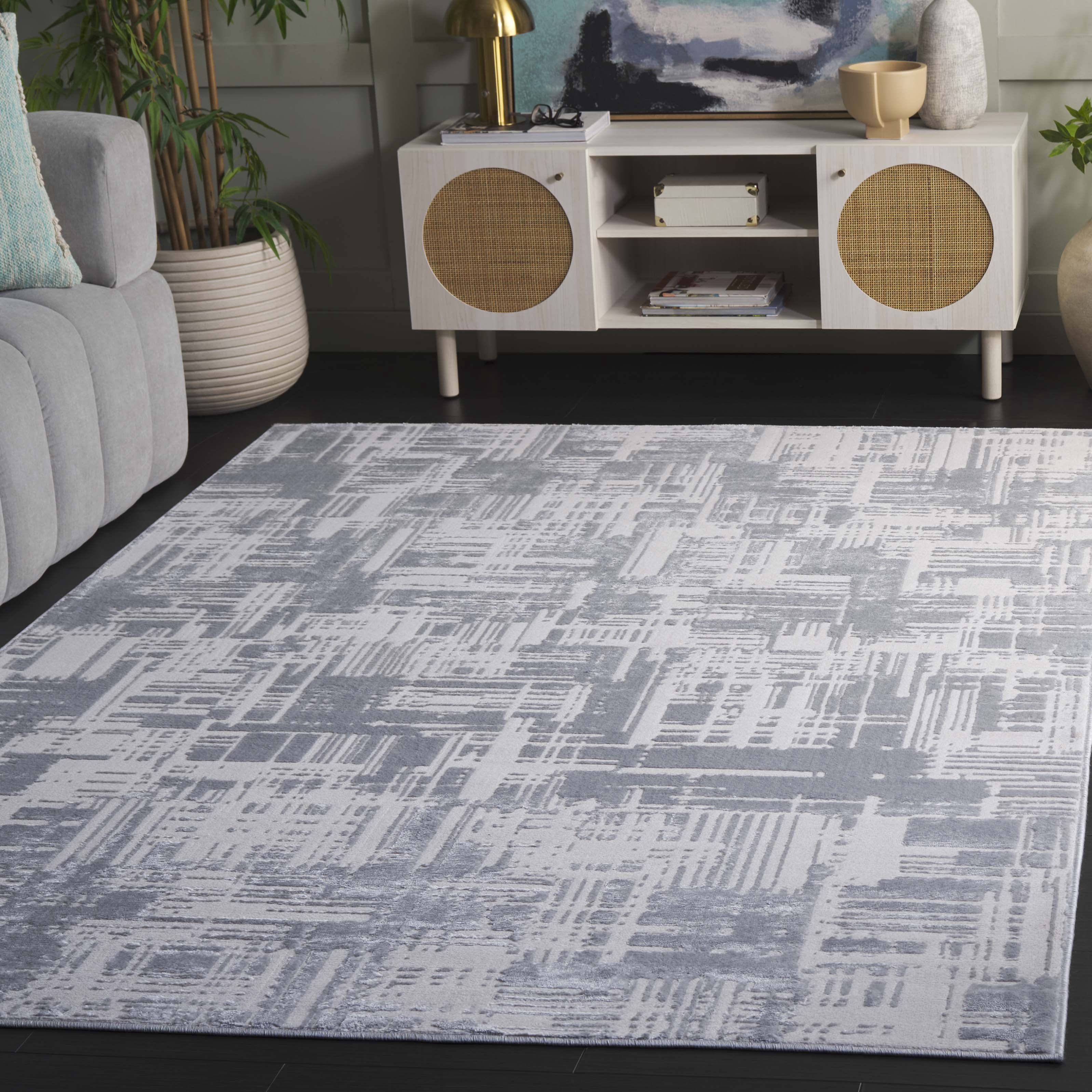SAFAVIEH Saylor Tryik Geometric Area Rug, Ivory/Dark Gray, 5'5" x 7'7"