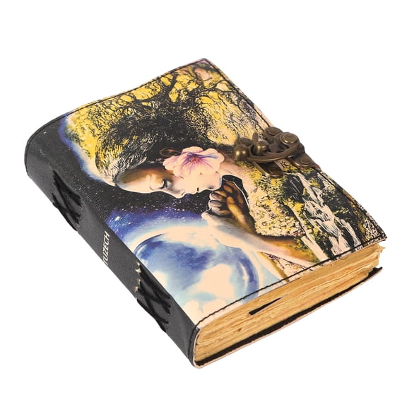 TUZECH Book of Spells Leather Bound Journal Deckle Edge Paper Grimoire Printed Diary Third Eye witchcraft supply and Witch Spell Notebook Antique Vintage Book for Men and Women (Guardian Of Nature)