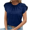 thumbnail image 2 of Dgankt Women's Clothing Women Solid Round Neck Sleeve Back Keyhole Blouse Temperament Short Sleeve Top, 2 of 9