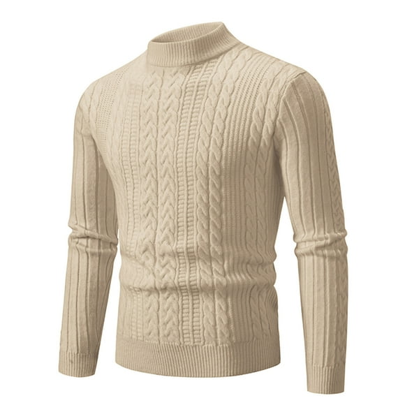 Rbaofujie Crewneck Sweatshirt Men Knitwear Mock Turtleneck Vintage Round Neck Solid Color Elastic Pullover Fleecing Texture Trend Sweater Coat Khaki Weighted Hoodie