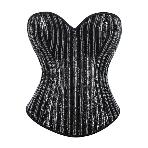 Gtoiithly Womens Sequin Corset Plus Size Tops with Side Zipper and Back Tie Up Sparkly Black Bustier Boned Corsets for Party Club Performance Black XXXXXXL