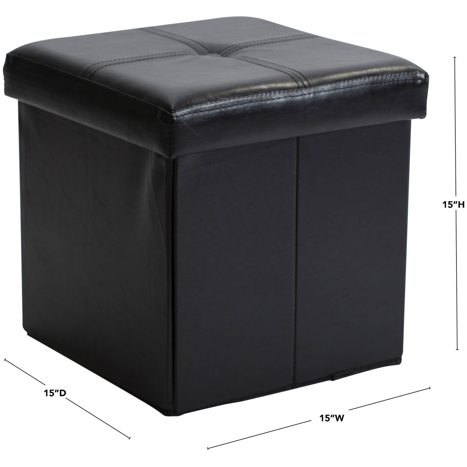 Simplify Faux Leather Folding Storage Ottoman Cube in Black