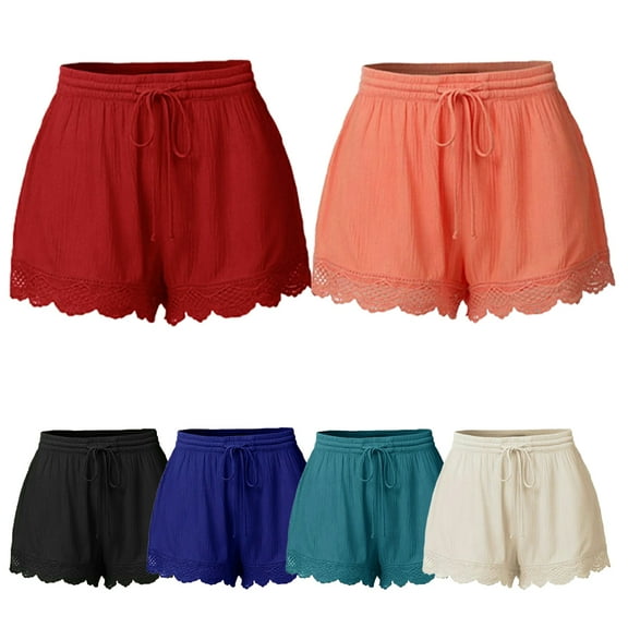 FLMEI Women's Shorts Casual Summer Elastic Waist Comfortable Stylish Adjustable waist Short S-5XL