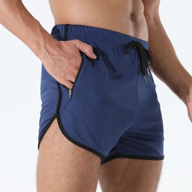 pstuiky Pantalones cortos deportivos para hombre, Pantalones cortos deportivos informales de malla transpirable para hombre, para correr, entrenar, con cremallera, bolsillo y cordón.