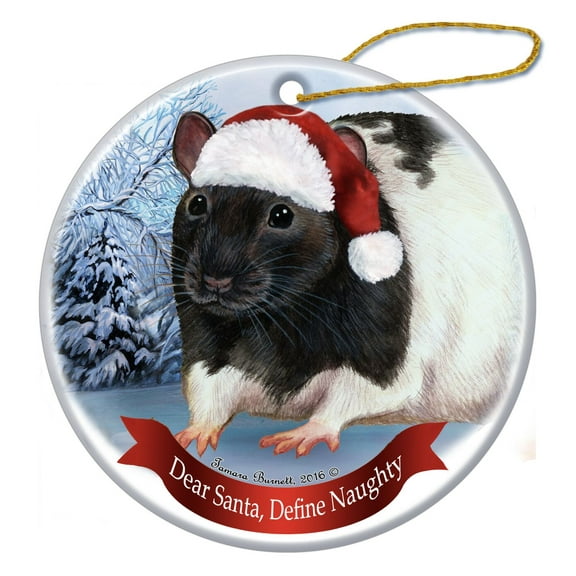 Holiday Pet Gifts Black Hooded Rat Santa Hat Porcelain Christmas Tree Ornament
