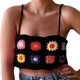 thumbnail image 1 of Women Summer Sleeveless Square Neck Strappy Camisole Vests Ethnic Hollowed Crocheted Knitted Flower Beach Crop Tube Top rose Red, 1 of 4