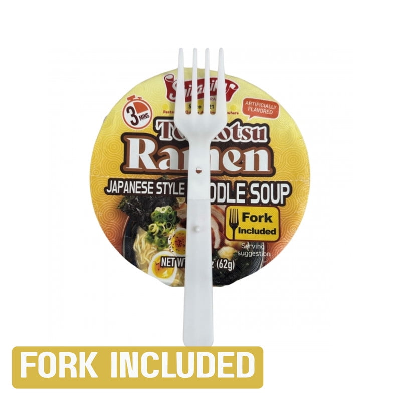 SHIRAKIKU Tonkotsu Ramen Japanese Instant Noodle With Fork, 2.18 oz, 12 pack