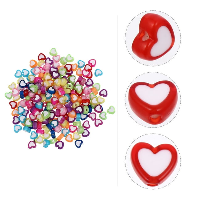 Mobutofu 400Pcs Bracelets Beads Heart Shaped Acrylic for Children and DIY Projects Assorted Color