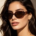 thumbnail image 3 of Oval Sunglasses UV Protection Retro Style Brown Lens Eyewear for Outdoor Cycling Driving and Daily Wear, 3 of 4