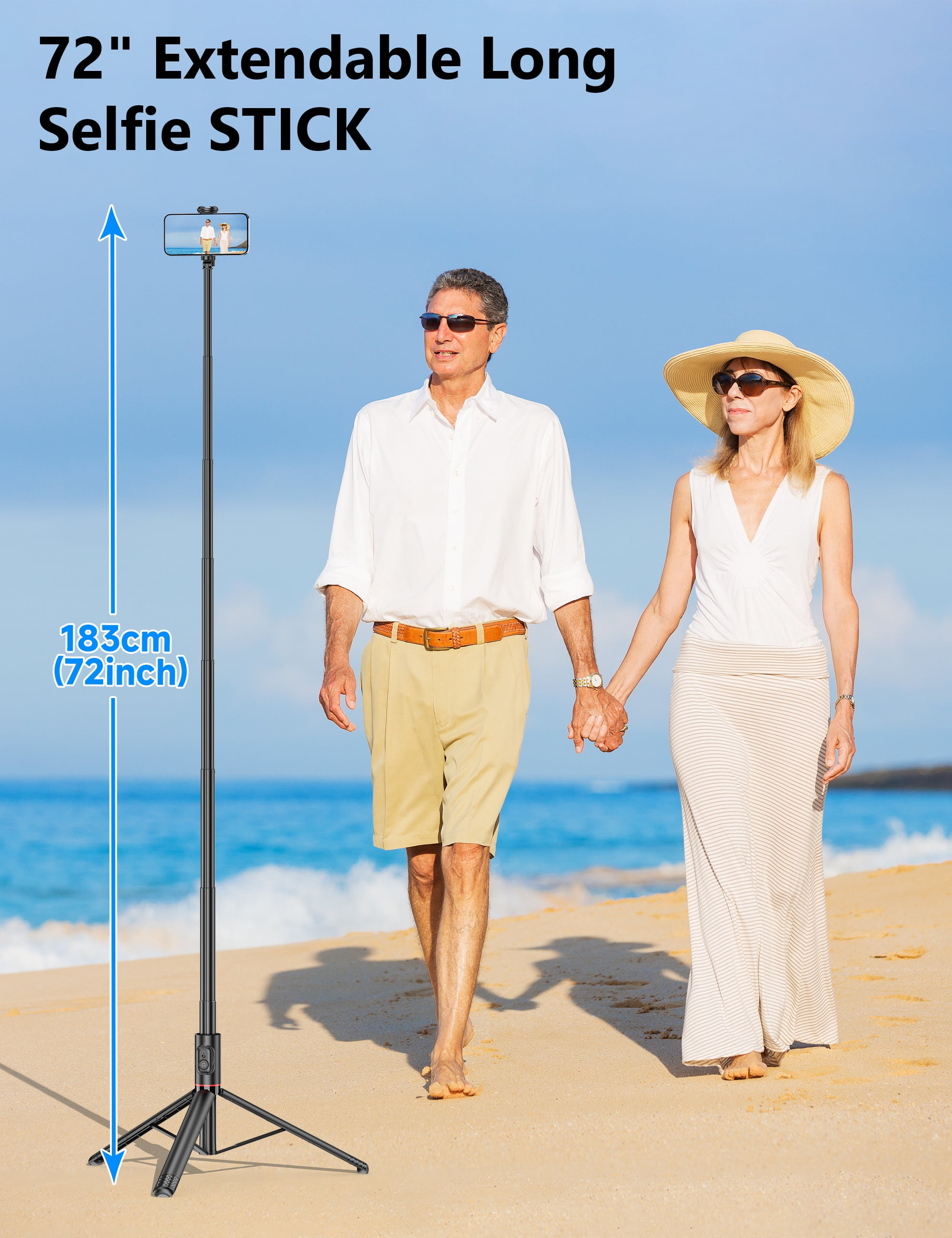 SelfieShow 72" Selfie Stick, 4 in 1 Extendable Phone Tripod Stand with Wireless Remote & Phone Holder 360°Rot Travel Tripod for iphone/Android (Black)