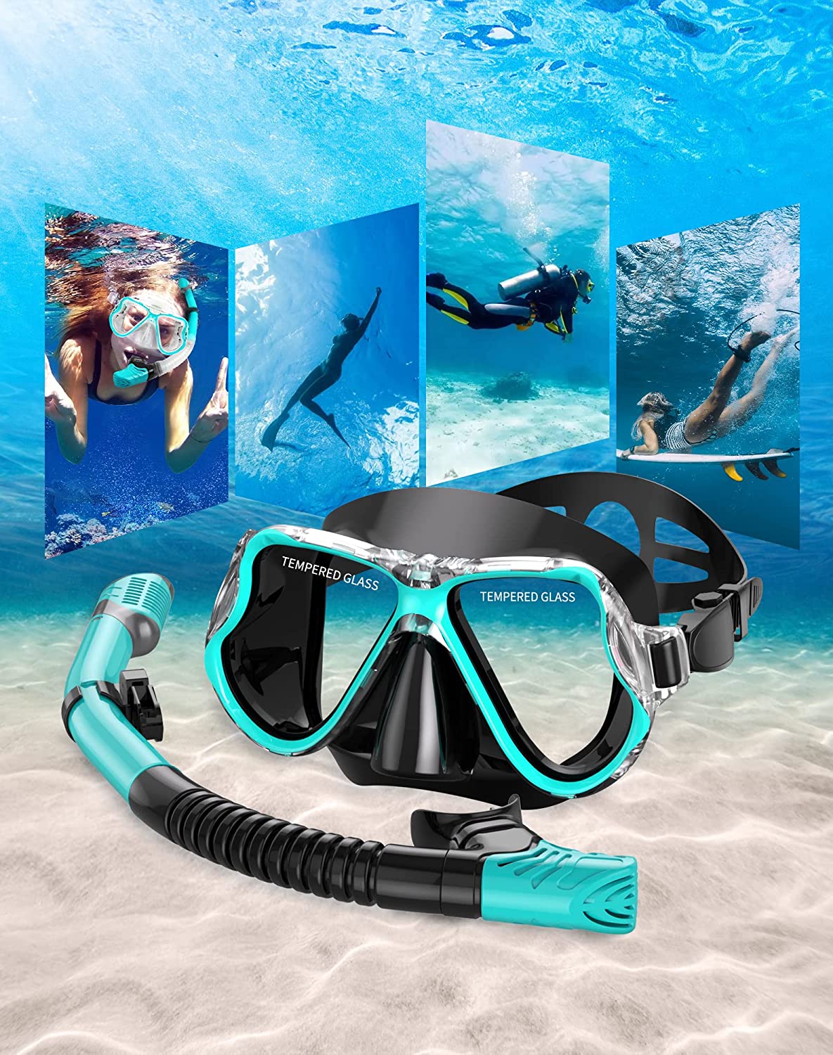 Greatever Dry Snorkel Set,Panoramic Wide View,Anti-Fog Scuba Silica gel Diving Mask - image 5 of 7