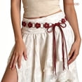 thumbnail image 2 of JASGOOD Womens Boho Braided Belt Western Cowgirl Flower Waist Belt for Dresses, Red, 190cm, 2 of 7