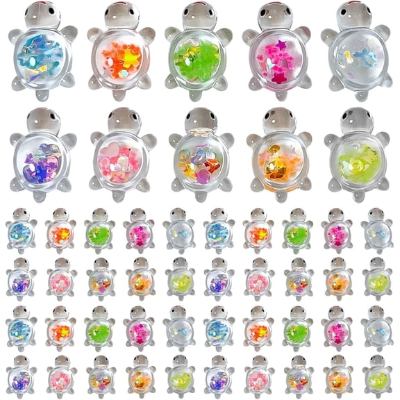 50PCS Mini Resin Turtles, Glow in The Dark Glitter Sea Turtle Figurines for Party Decor, Fairy Garden, Crafts & Kids