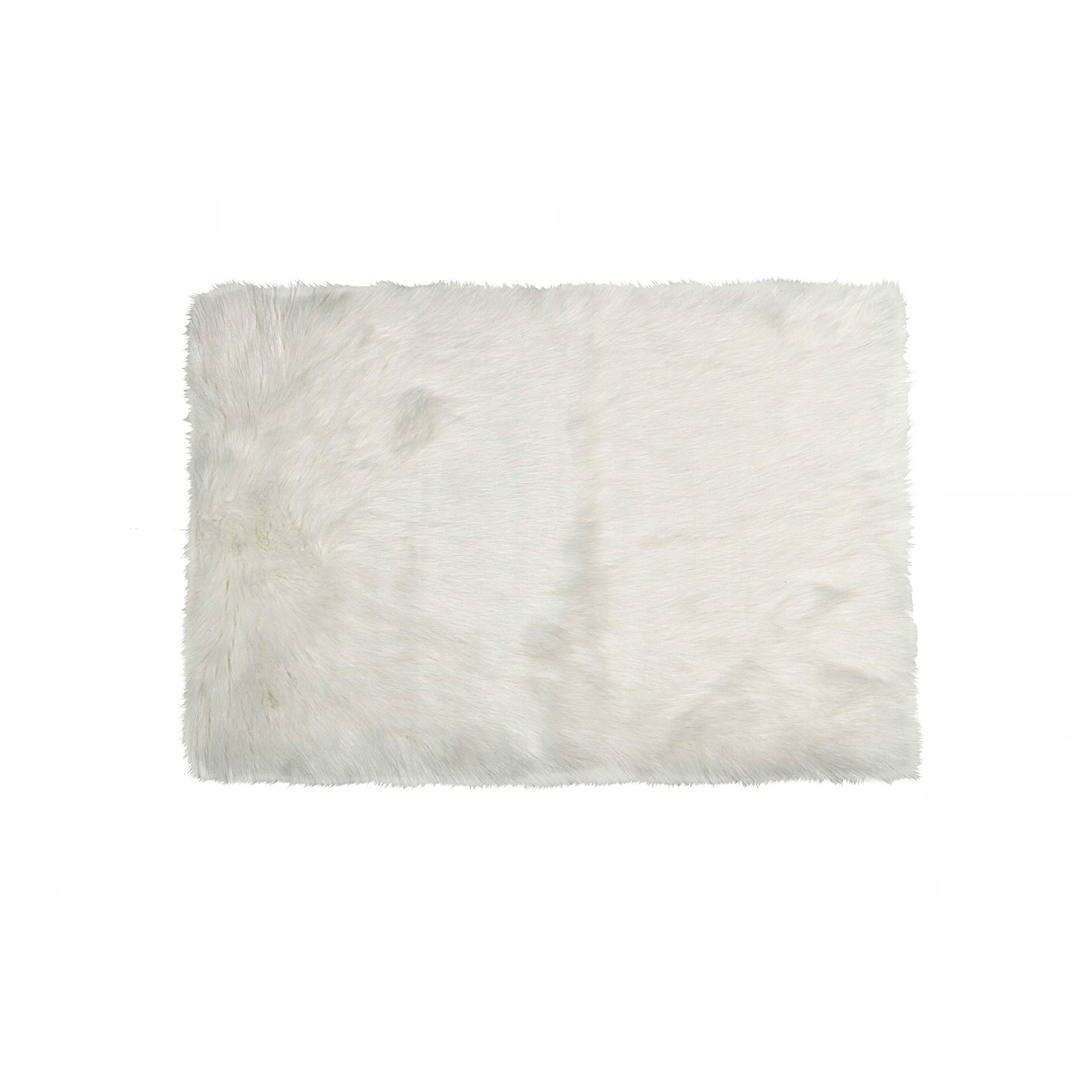 5" X 8" Off White Faux Fur Rectangular Area Rug