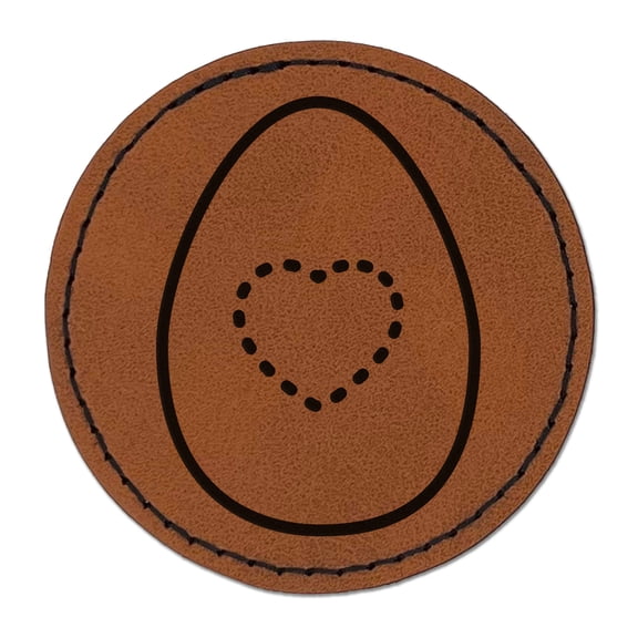 Dotted Heart in Egg 2.5" Faux Leather Round Engraved Iron-On Patch - Brown