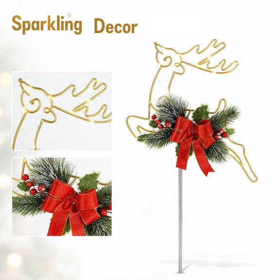 Solar Powered Reindeer Garden Stake Light, LED Lighted Santa Figurine, Outdoor Festive Pathway Decor for Yard Lawn Patio Christmas Home Decor