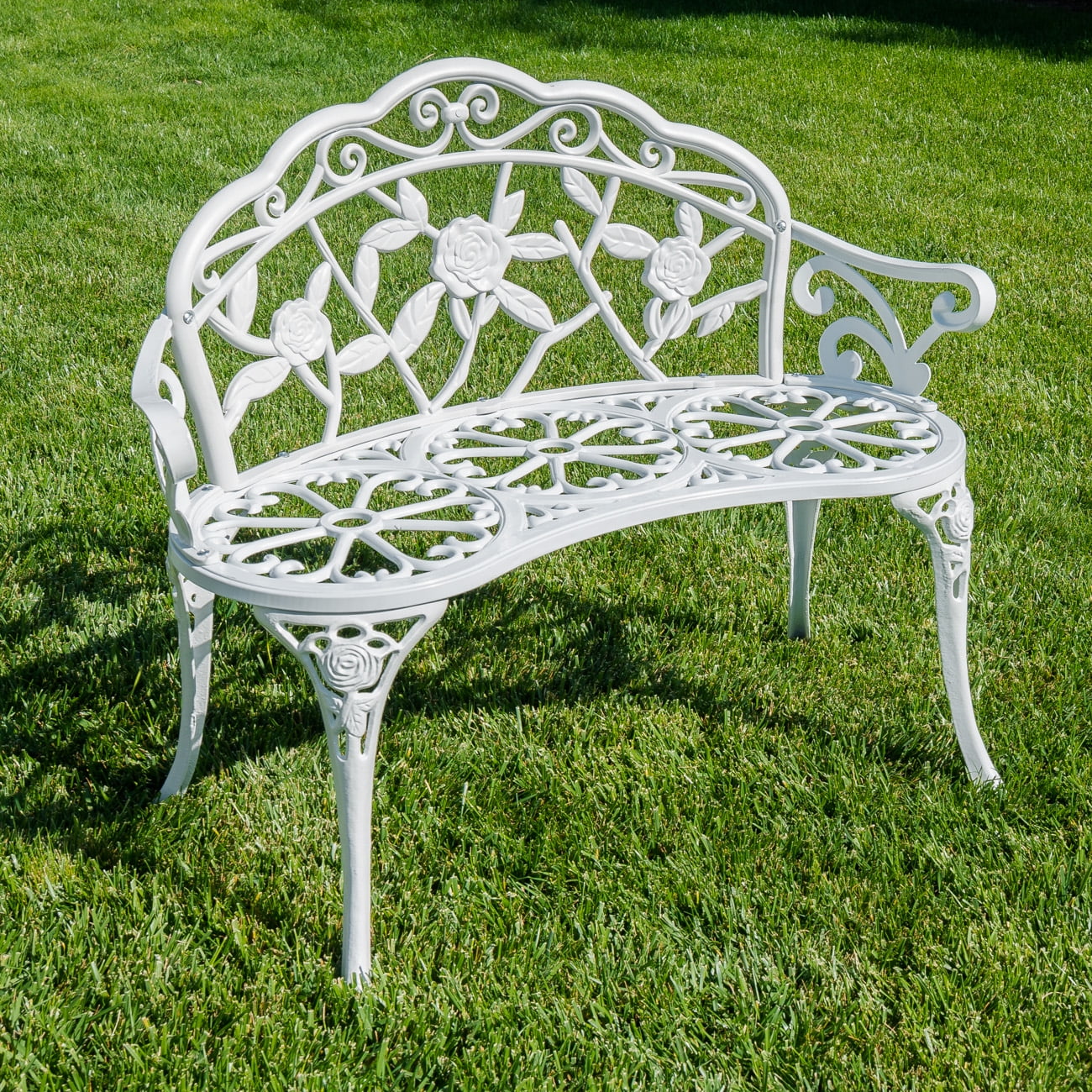 BELLEZE Rose Style Love Seat Bench White Cast Iron Antique Designed ...