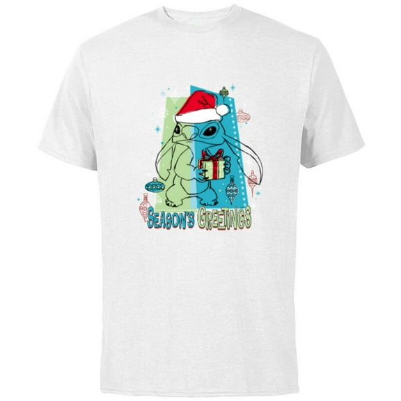 Disney Lilo & Stitch Seasons Greetings Holiday - Short Sleeve Cotton T-Shirt for Adults - Customized-White