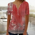 thumbnail image 2 of Cqxid525 Short Sleeve Tops For Women Summer Tops For Women 2025 Trendy Boho Floral Print Tunic Shirts Short Sleeve V Neck Tshirt Casual Loose Blouse Red Xxxl, 2 of 5