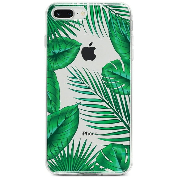DistinctInk Clear Shockproof Hybrid Case for iPhone 7 PLUS / 8 PLUS (5.5" Screen) - TPU Bumper, Acrylic Back, Tempered Glass Screen Protector - Green Tropical Leaves