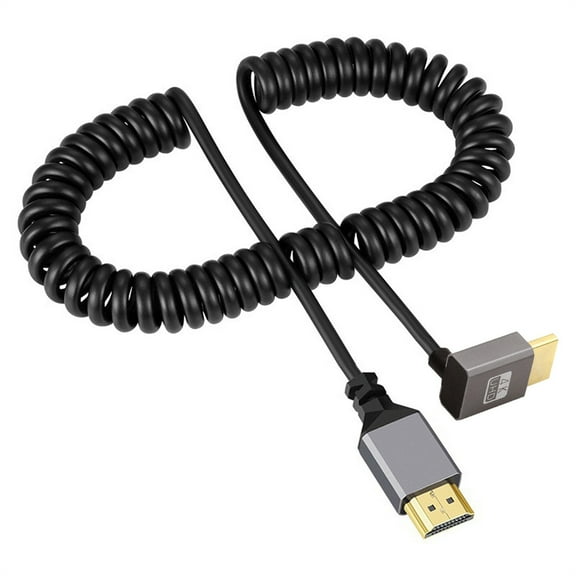 CY HDMI 2.0 Male to HDMI Male 4K 60hz Stretch Coiled Cable Down Angled 90 Degree for HDTV Computer Laptop Monitor