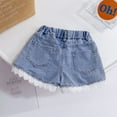 thumbnail image 6 of Little Girls Embroidered Elastic Waist Denim Shorts Girls Lace Lace Denim Shorts Foreign Style Baby Children'S Pants, 6 of 8