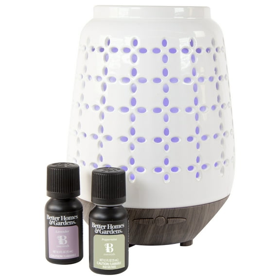 Better Homes & Gardens Cool Mist Ultrasonic Aroma Diffuser 3 Piece Set, Pierced Ceramic, 250 mL