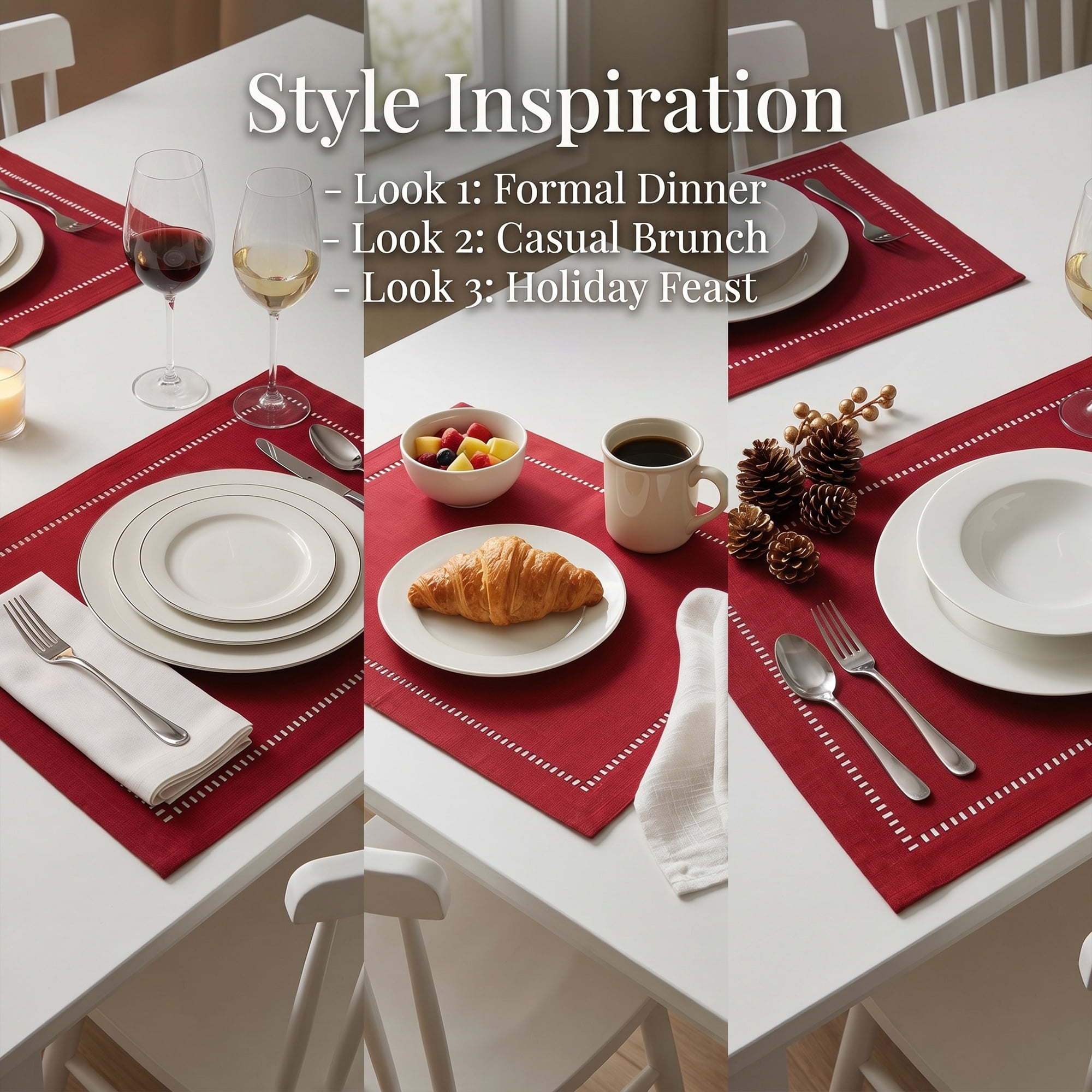 Unique Bargains Set of 6 Rustic Polyesterl Placemats for Dining Table Decor Red 18"x12"