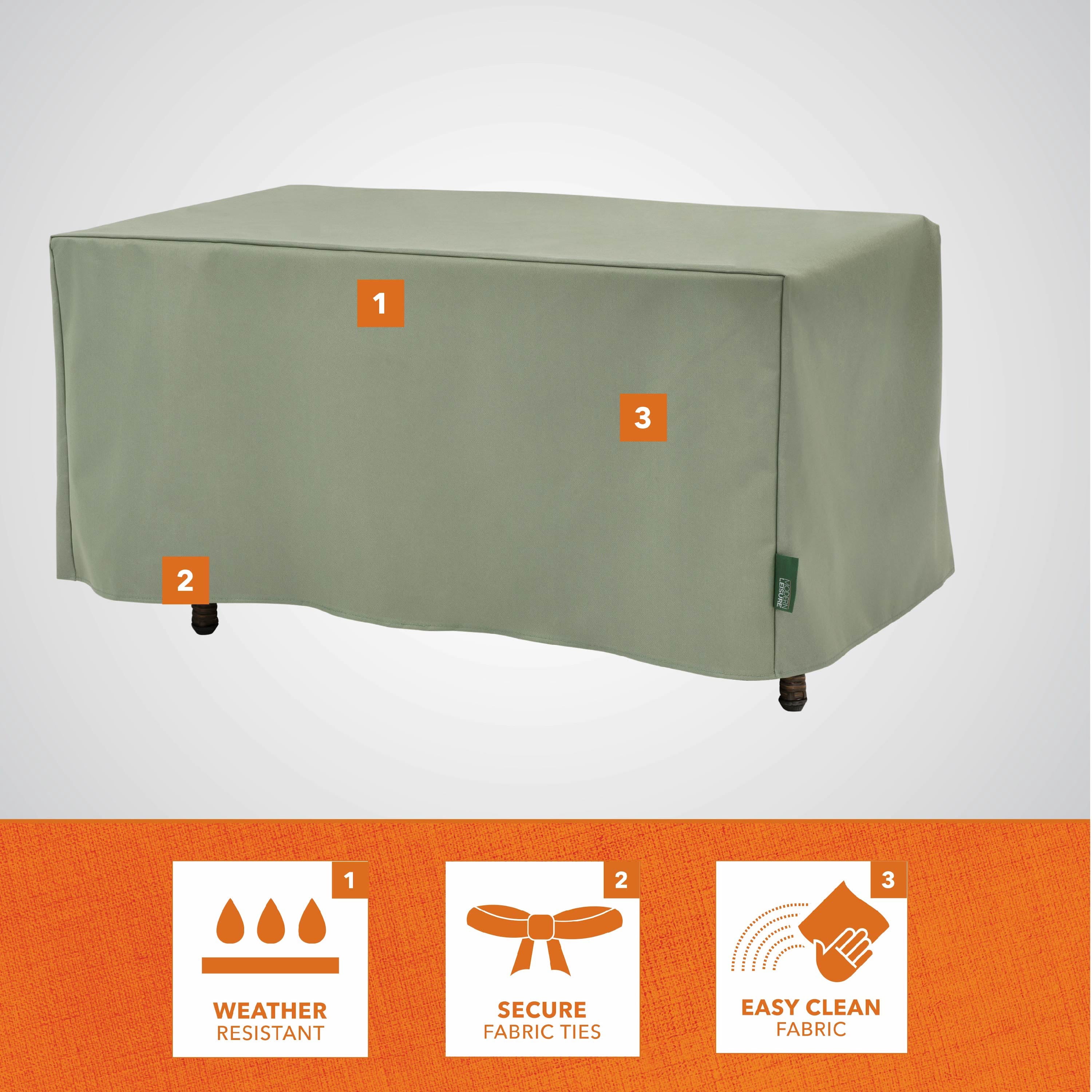 Modern Leisure Basics Patio Ottoman/Coffee Table Cover, 37"L x 22"W x 17"H, Sage Green
