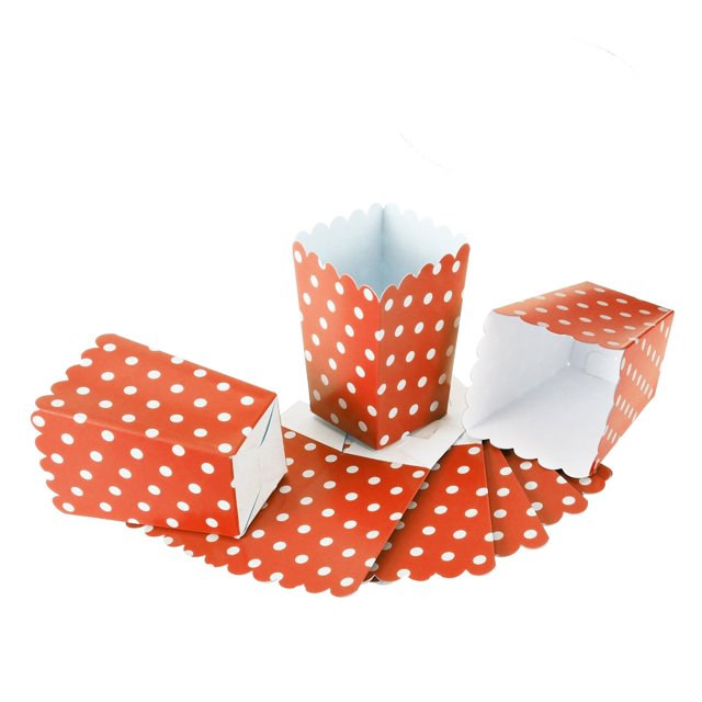 24pcs Popcorn Boxes Holder Containers Cartons Paper Bags Dot Design Snack Box for Movie Theater Dessert Tables Wedding Favors (Red)