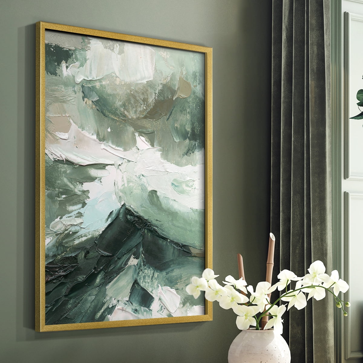 Crashing II Framed Print in Gold Solid Wood Framed Print No Nail Hanging