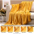 thumbnail image 5 of Manta de forro polar a cuadros, color amarillo, 130 x 150 cm, manta de terciopelo de canapé a cuadros con pompones, suave y esponjosa para cama y viajes, Versailles TUNC Sencillez, 5 of 5