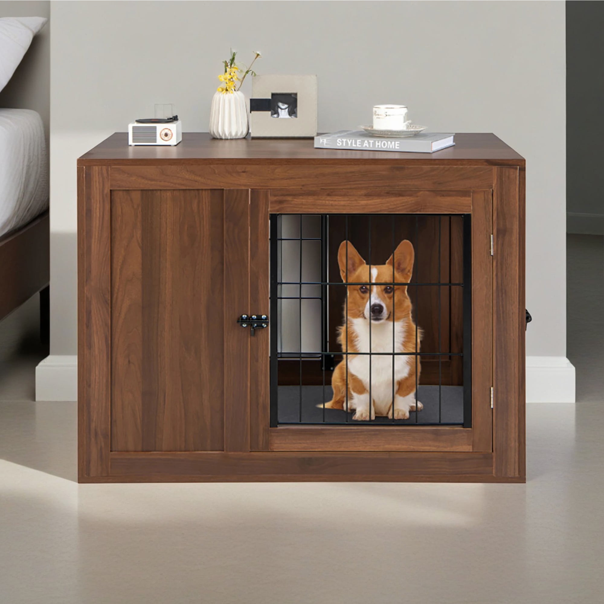 Kadyn 36" Dog Crates Furniture for Small Dogs with Door Lock and Cushion, Double Doors Dog Cage for Indoor Dogs, Brown