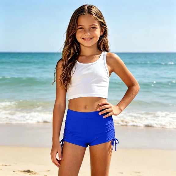 Gunia Swim Shorts Girls Casual Solid Kids Comfortable Swimwear Bottoms Lightweight Bathing Suit Quick-Dry Swim Bottoms For Beach Pool 5-14 Years